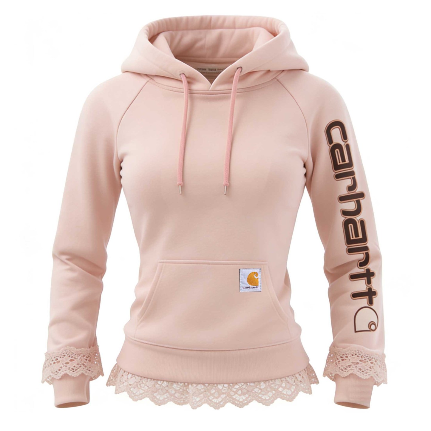 Women's Vintage Light Pink Patchwork Lace Hoodie