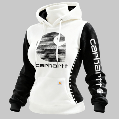 Women's Retro Western Suede Hooded Sweatshirt Turtleneck Contrast Color Stitching Beaded Sweatshirt