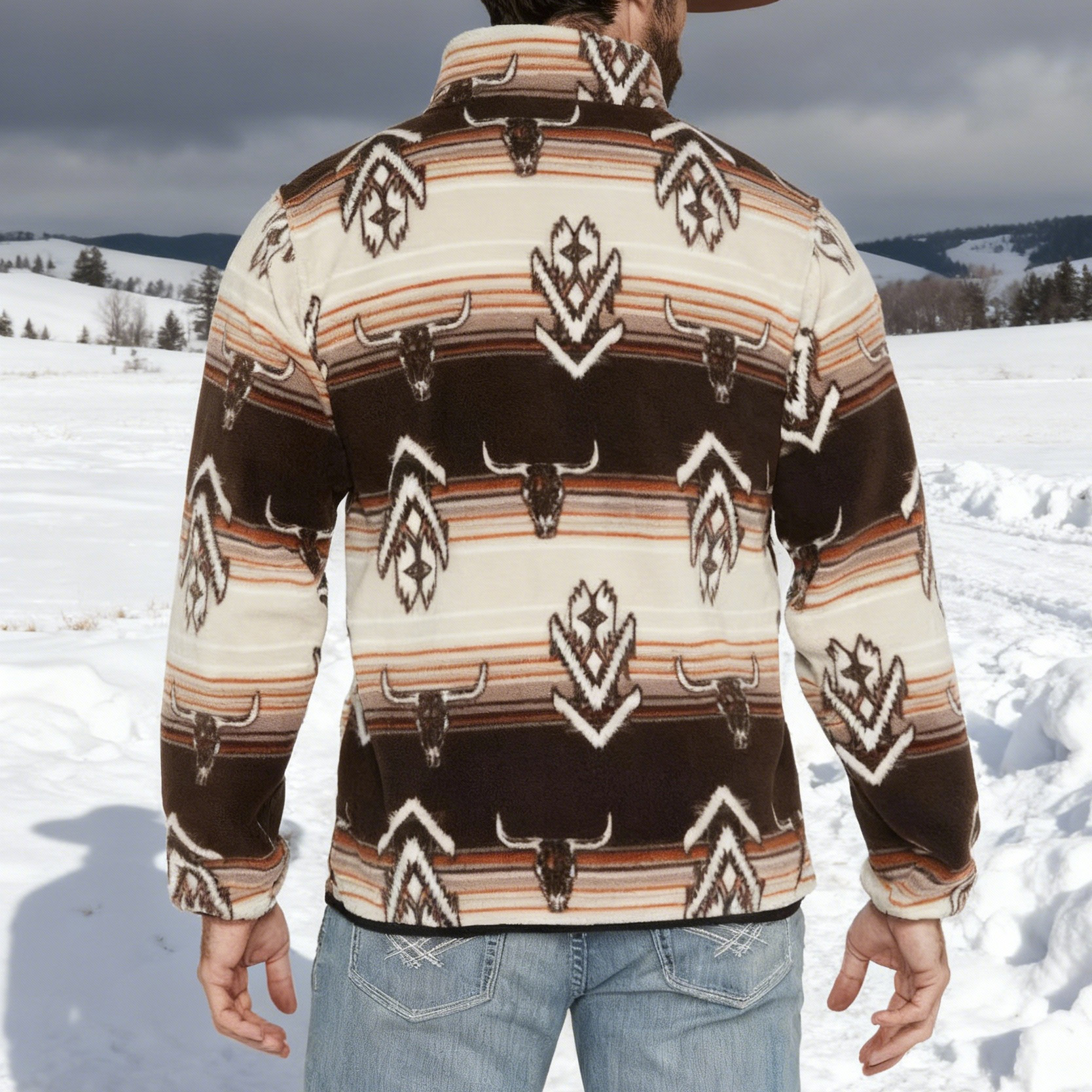 Vintage western aesthetic tribal print winter warm quarter snap fleece sweatshirt