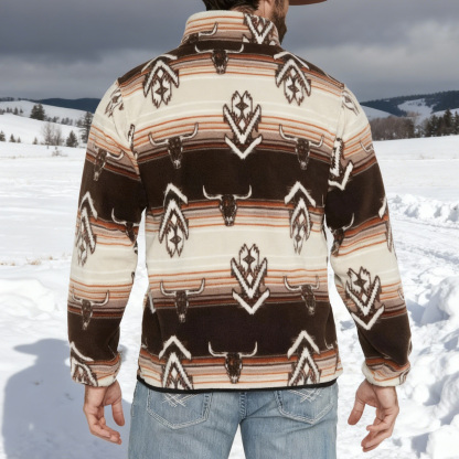 Vintage western aesthetic tribal print winter warm quarter snap fleece sweatshirt