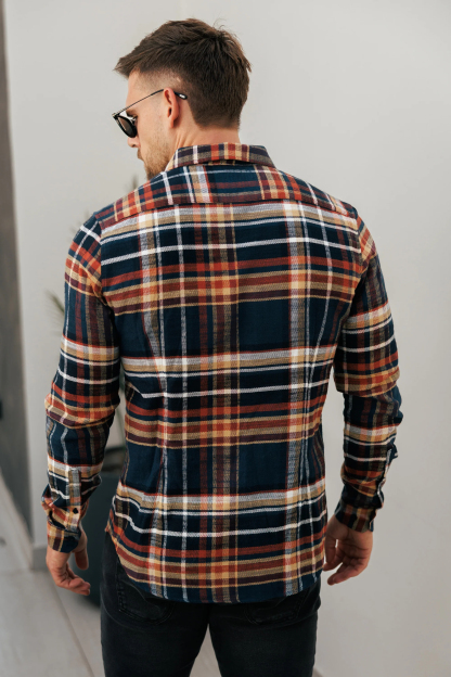 Vintage Earth Tone Check Pattern Long Sleeve Button-Up Shirt