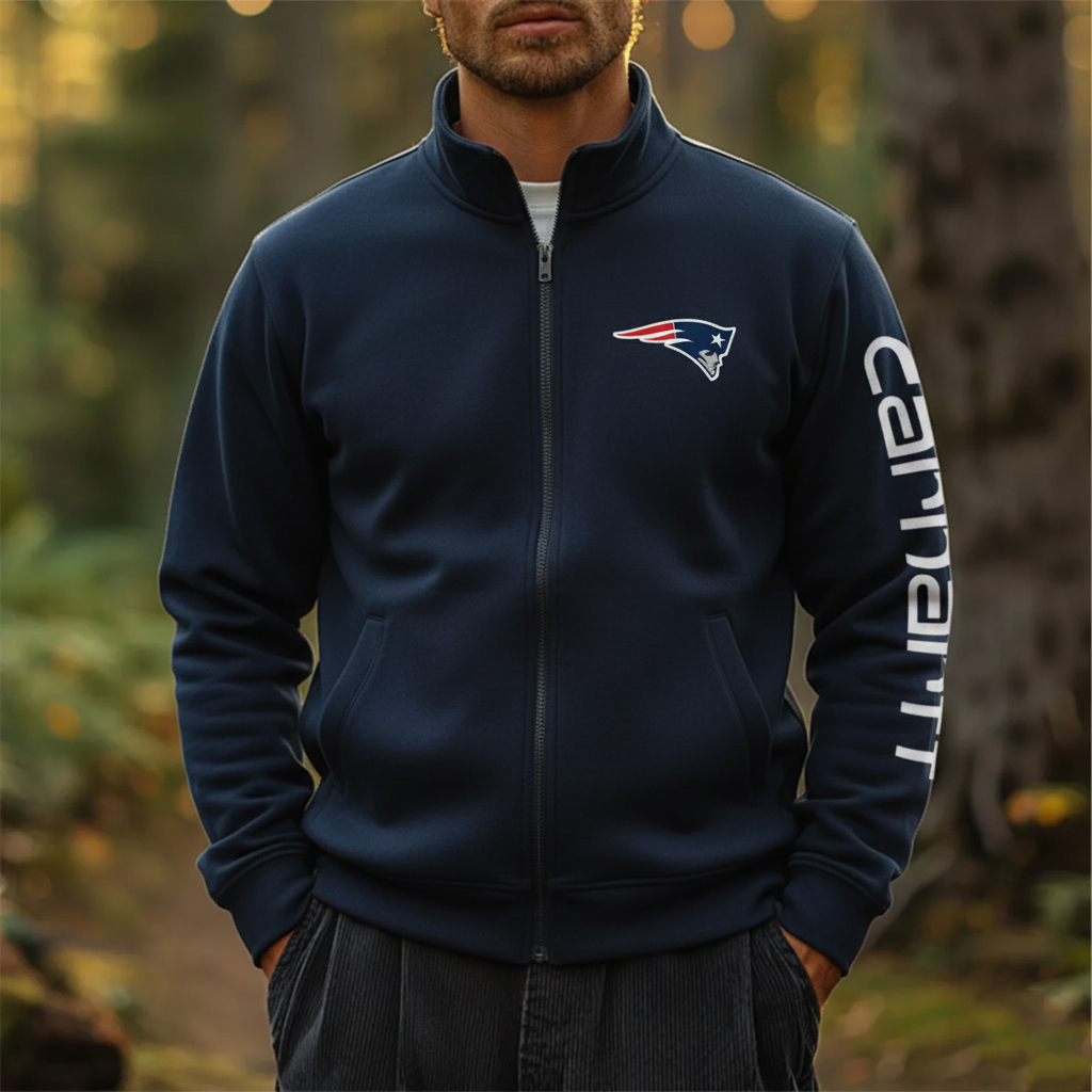 New England Patriots Comfortable Full Zip Stand Collar Sweatshirt Cardigan Jacket