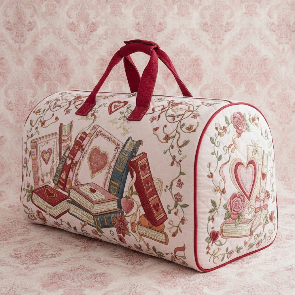 Romantic Coquette Pink Love Poem Storybooks Quilted Duffle Bag