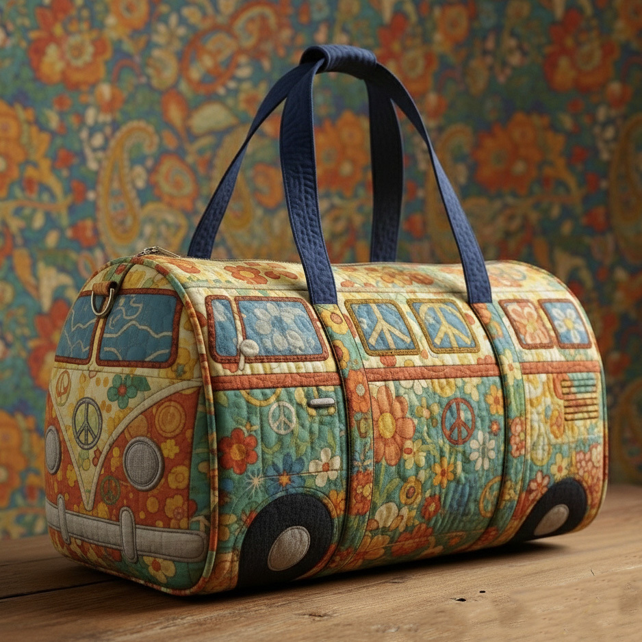 Bohemian Retro Hippie Floral Quilted Bus Travel Duffle Bag