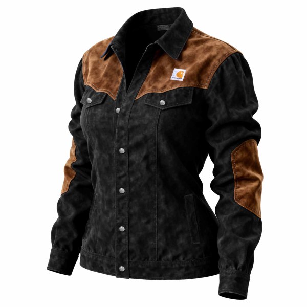 Women's Vintage Suede Black and Brown Elbow Patches Work Jacket