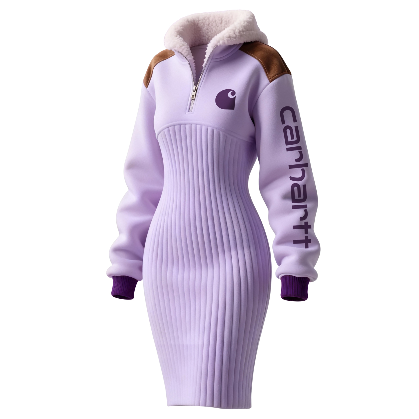 Women's Contrast Color Stitching Suede Lambswool Lapel Hooded Long Sweatshirt