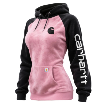 Women's suede contrast hooded sweatshirt