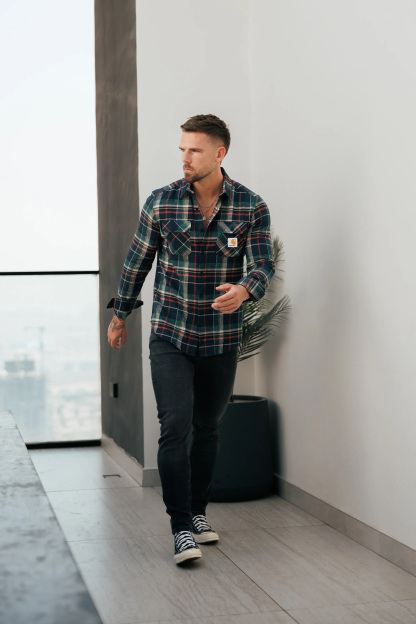 Casual Forest Green Plaid Soft Brushed Cotton Flannel Shirt