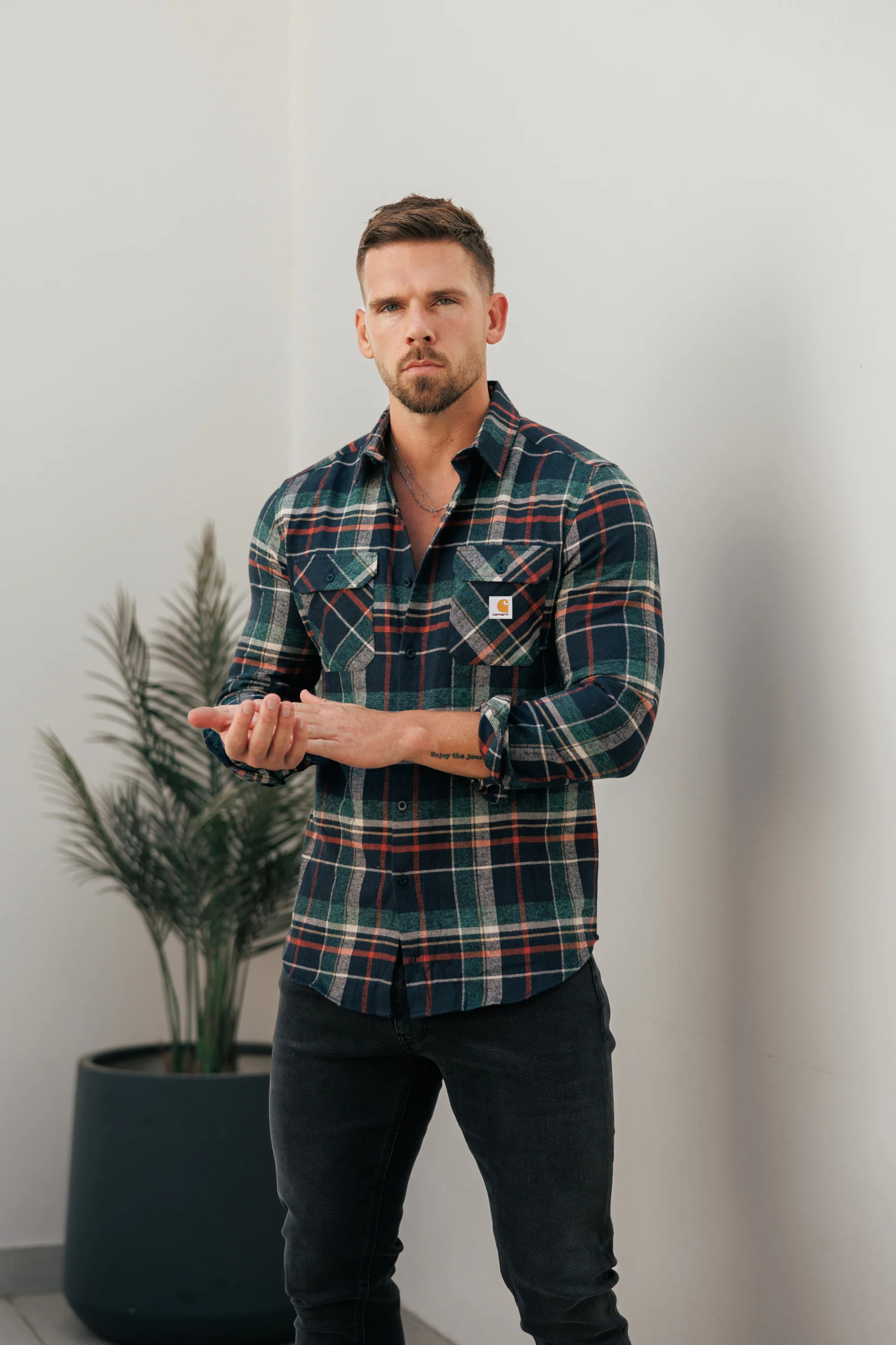 Casual Forest Green Plaid Soft Brushed Cotton Flannel Shirt