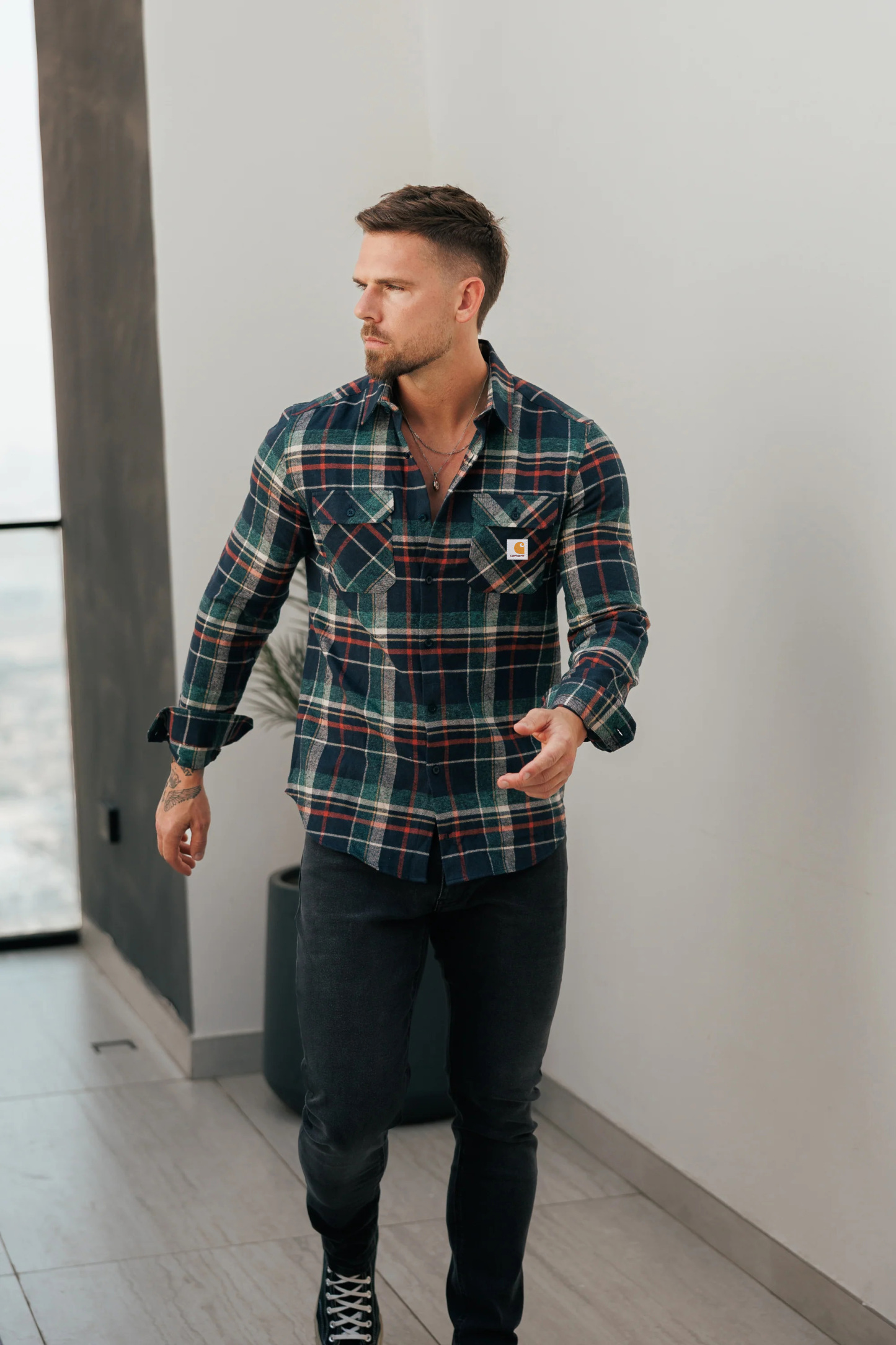 Casual Forest Green Plaid Soft Brushed Cotton Flannel Shirt