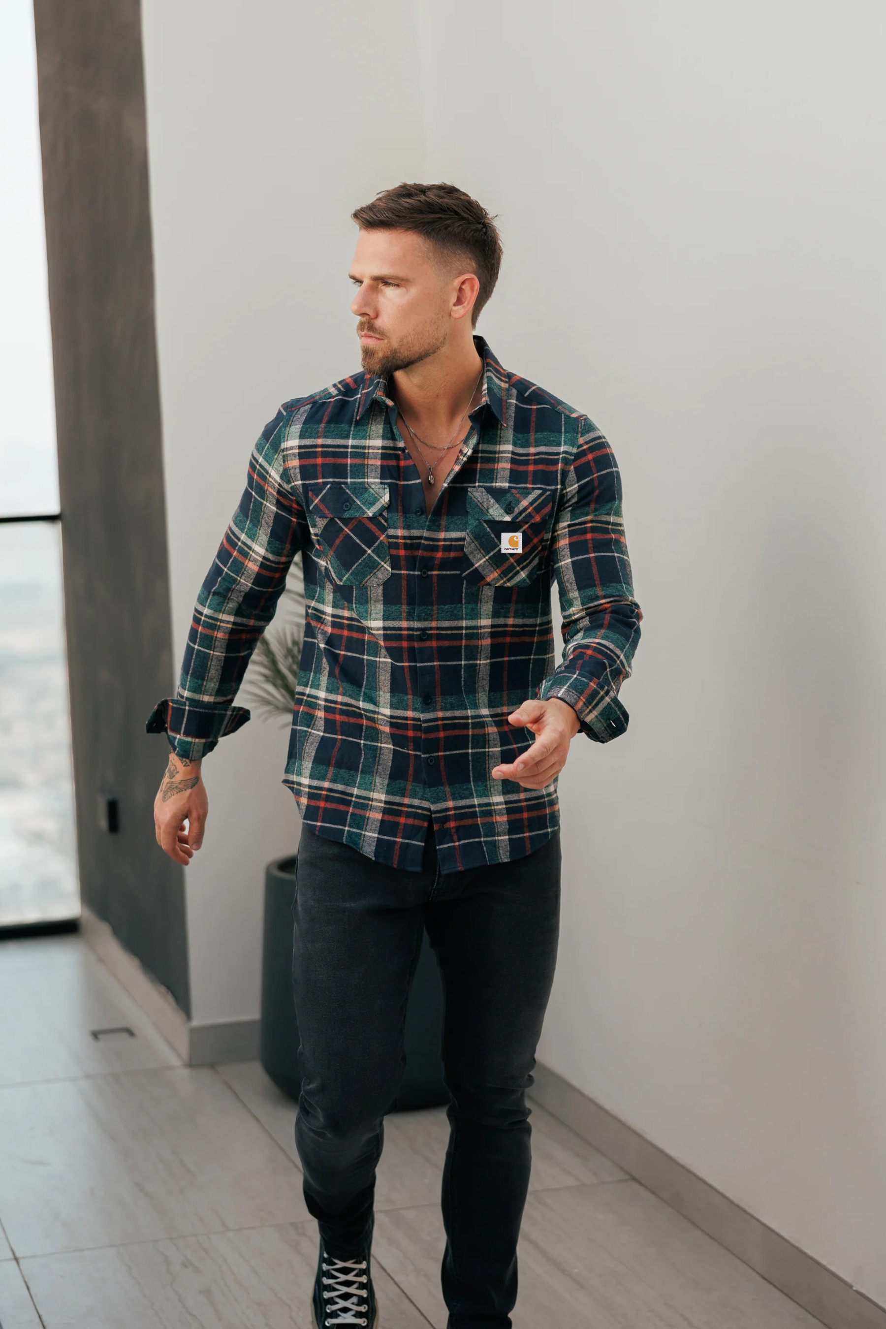 Casual Forest Green Plaid Soft Brushed Cotton Flannel Shirt