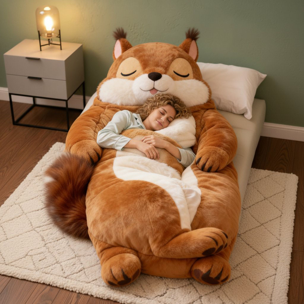 Playful Oversized Squirrel Character Warm Fleece Wearable Sleeping Bag