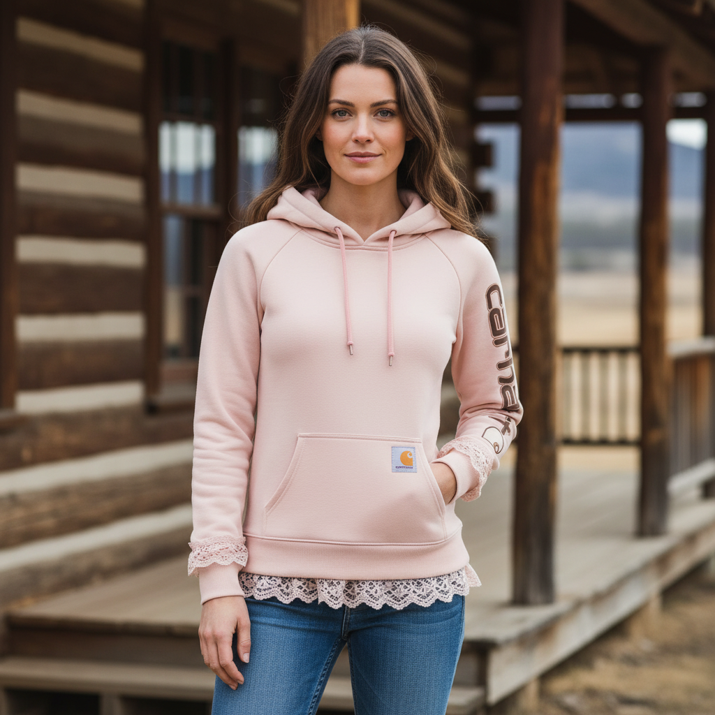 Women's Vintage Light Pink Patchwork Lace Hoodie