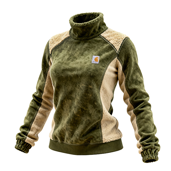Women's Olive Green High-Neck Fleece Pullover Sweater Jacket