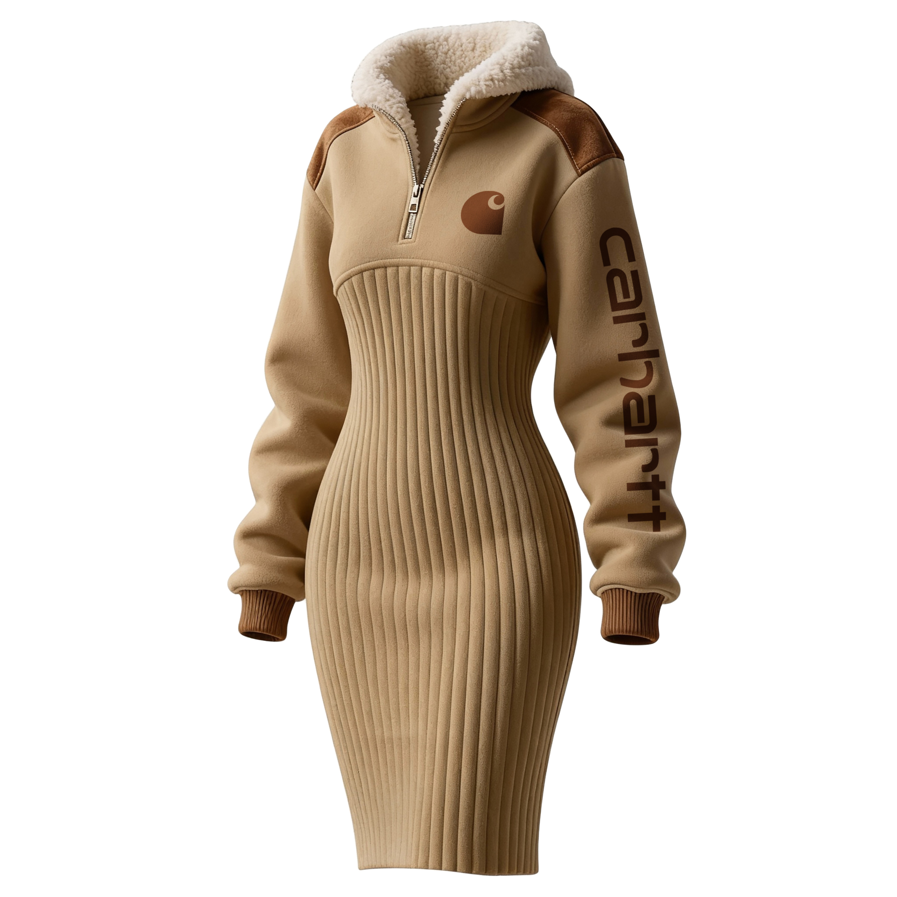 Women's Contrast Color Stitching Suede Lambswool Lapel Hooded Long Sweatshirt