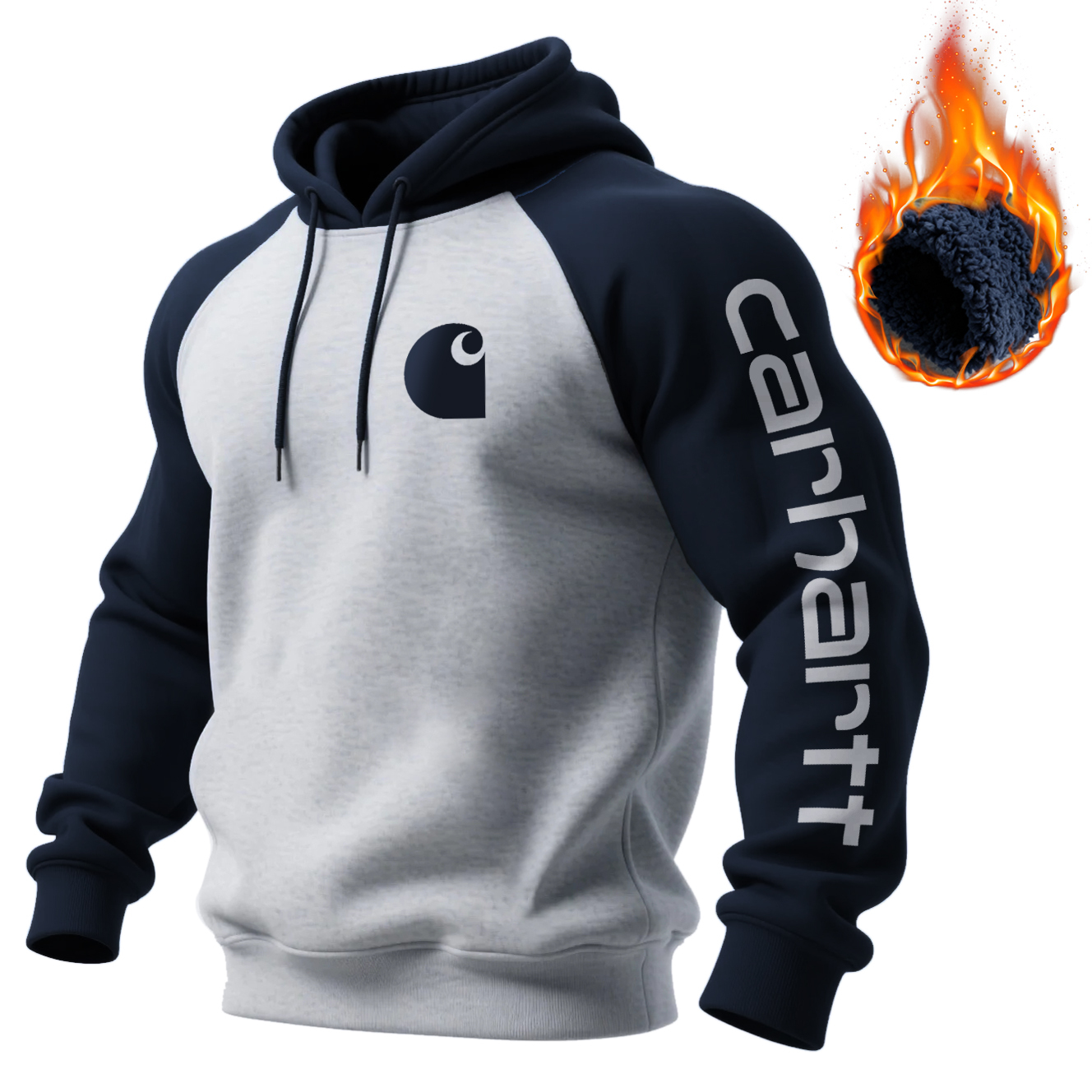 Unisex Loose, Comfortable, Thickened, Warm, Contrasting Color Raglan Sleeve Hooded Sweatshirt