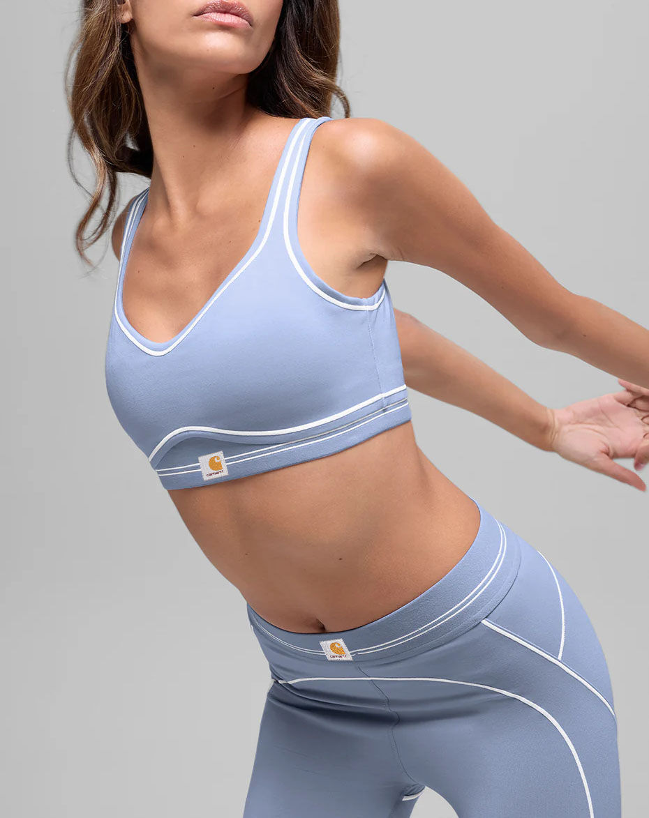 Athleisure pastel blue contouring seam ankle-length leggings