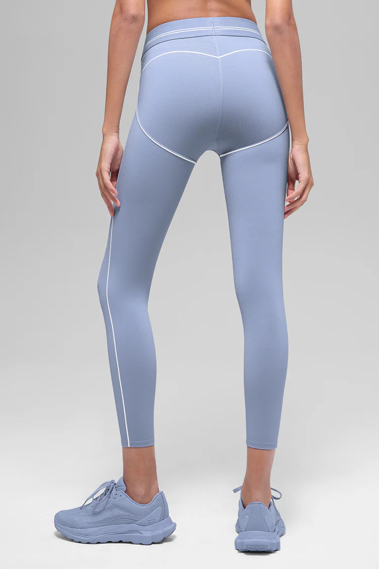 Athleisure pastel blue contouring seam ankle-length leggings
