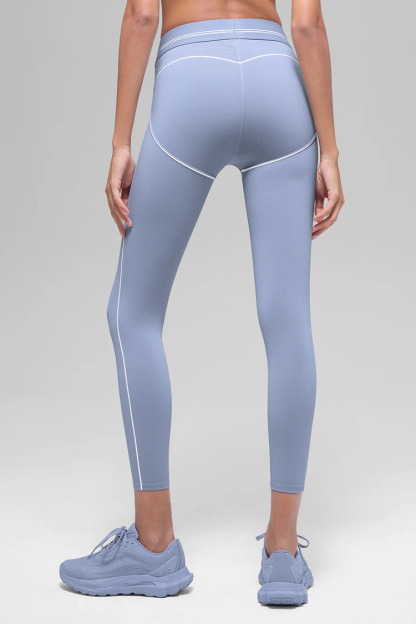 Athleisure pastel blue contouring seam ankle-length leggings