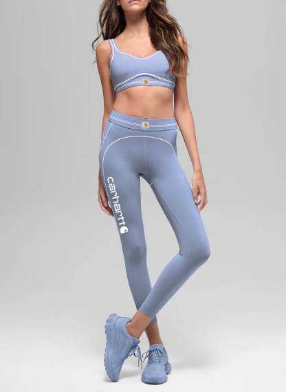 Athleisure pastel blue contouring seam ankle-length leggings