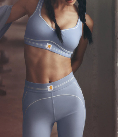 Athleisure pastel blue contouring seam ankle-length leggings