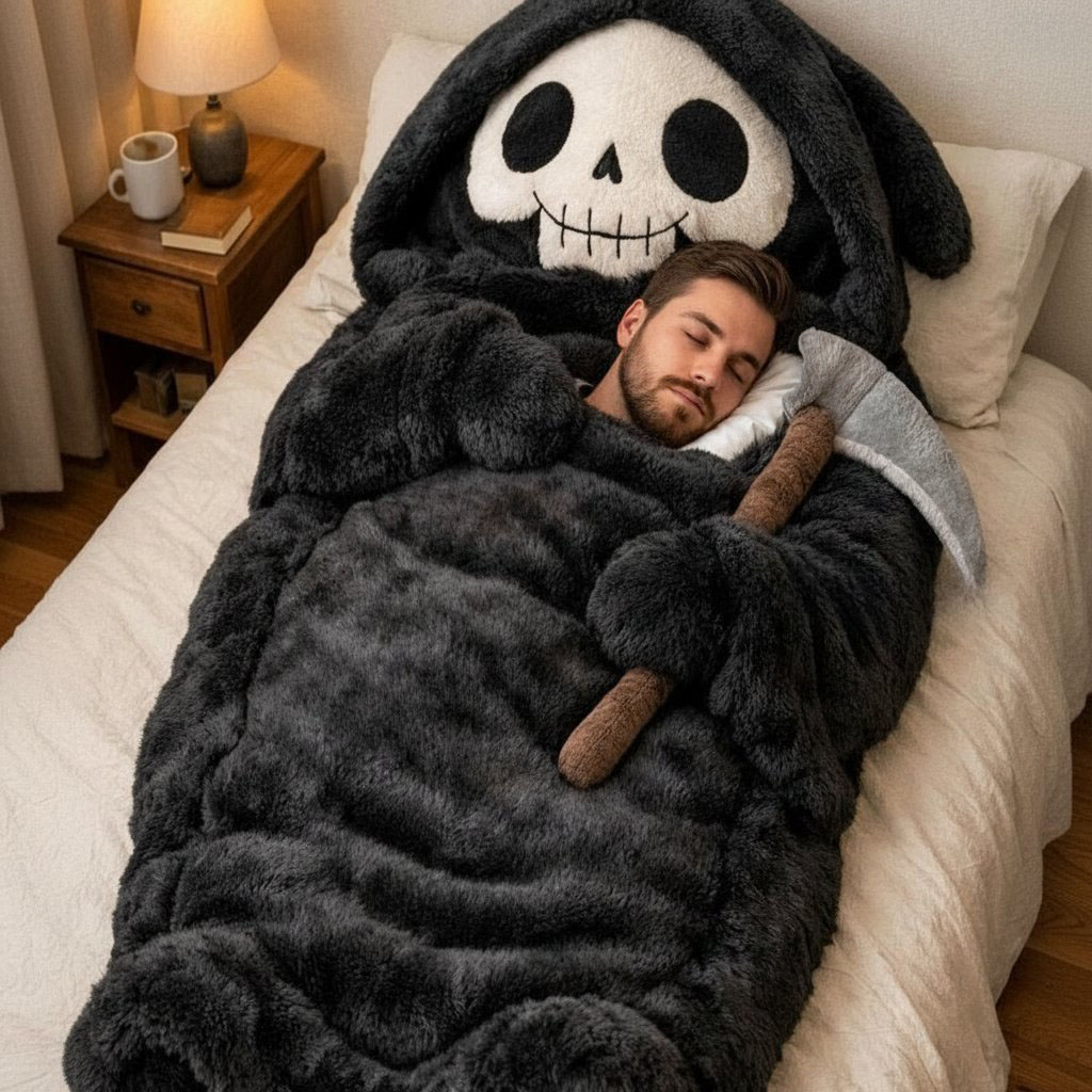 Playful Oversized Death Character Warm Fleece Wearable Sleeping Bag