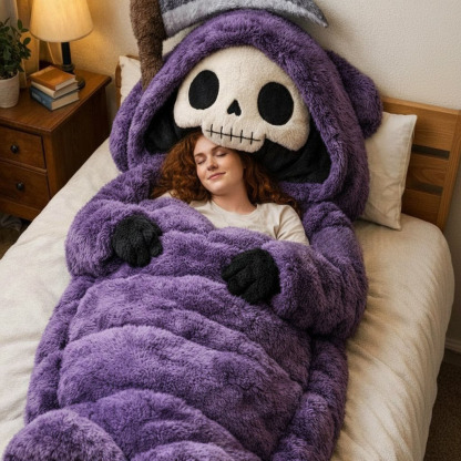 Playful Oversized Death Character Warm Fleece Wearable Sleeping Bag