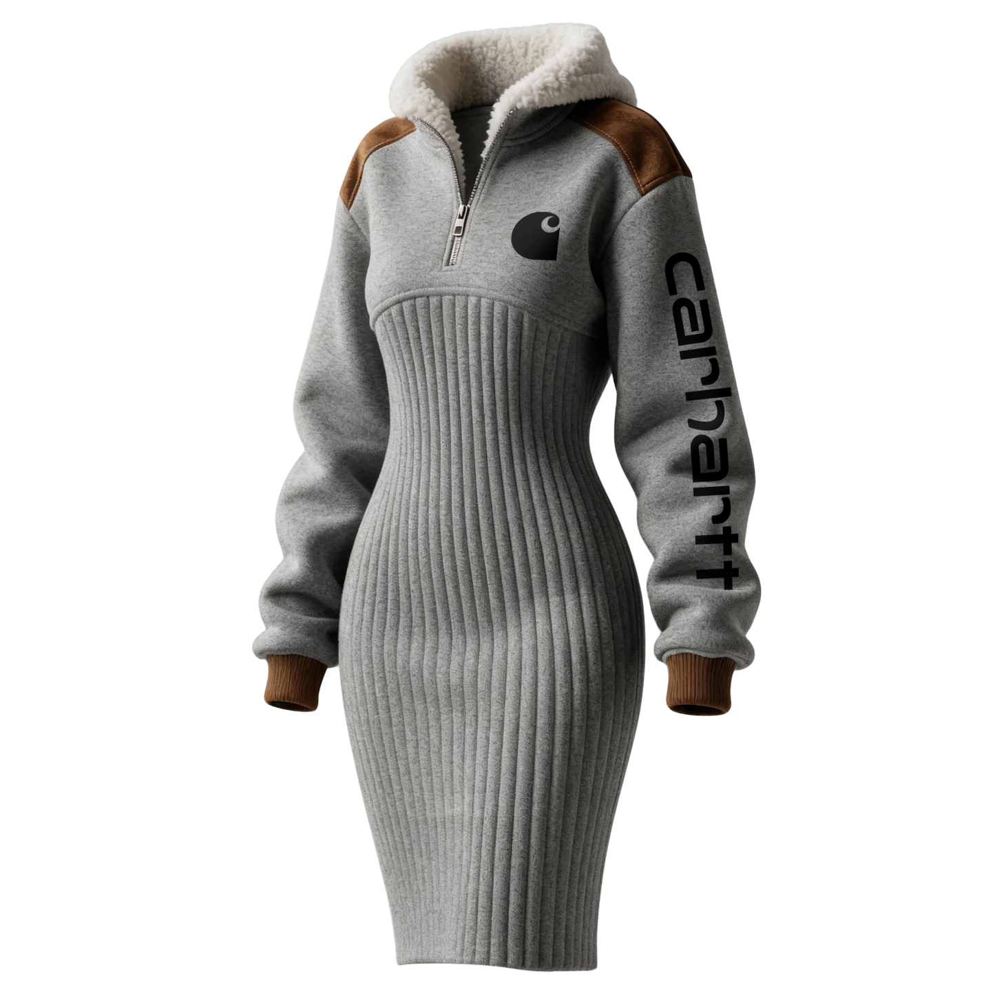 Women's Contrast Color Stitching Suede Lambswool Lapel Hooded Long Sweatshirt