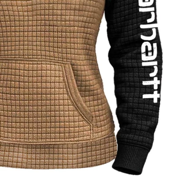 Women's Vintage Embroidered Quilted Waffle Raglan Sleeve Contrast Quarter-Zip Henley Sweatshirt