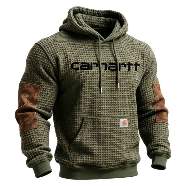 Men's Vintage Army Green Waffle Pocket Hoodie and Sweatpants Jogger Set