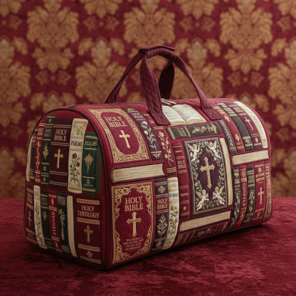 Dark Academia Vintage Holy Bible Print Quilted Boston Bag