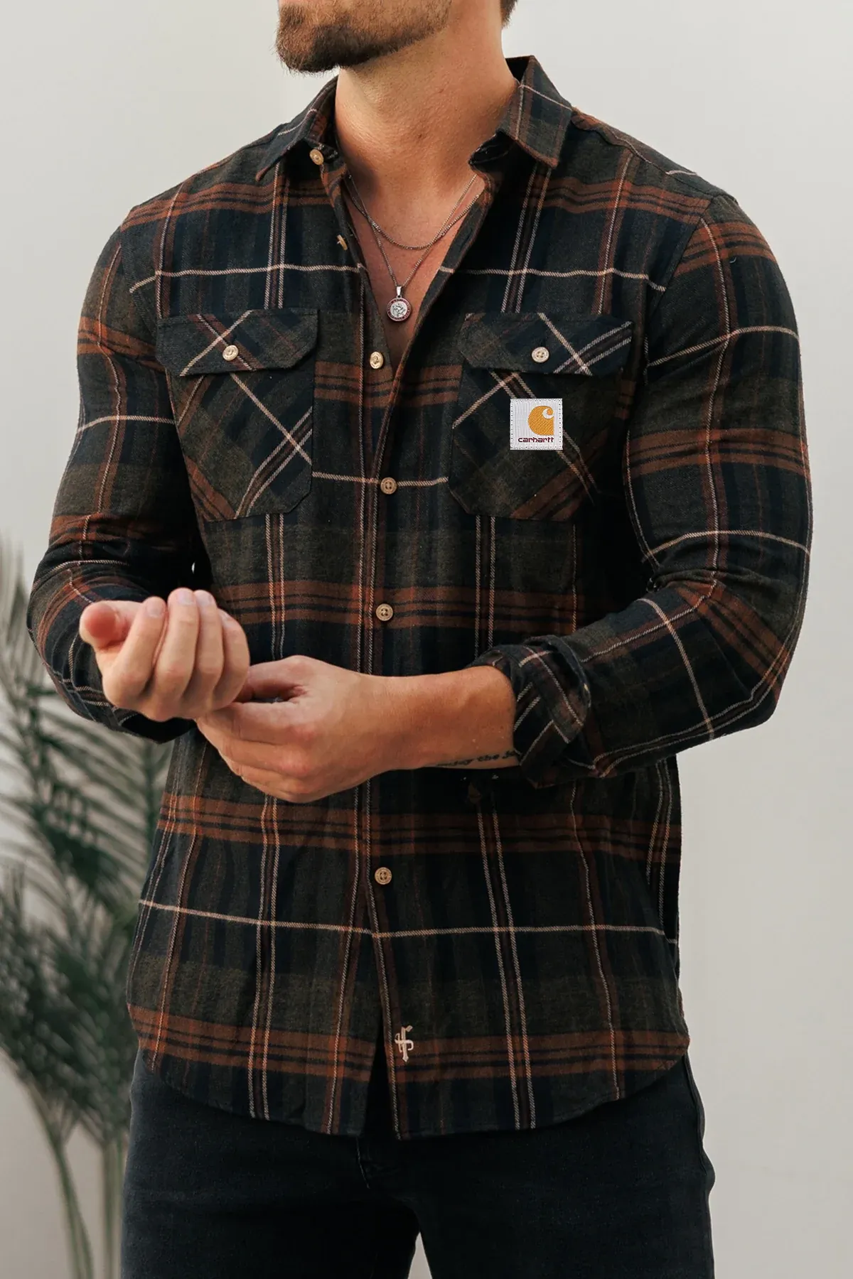 Casual Dark Tone Flannel Tartan Check Long Sleeve Shirt