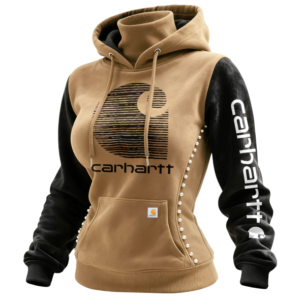 Women's Retro Western Suede Hooded Sweatshirt Turtleneck Contrast Colo