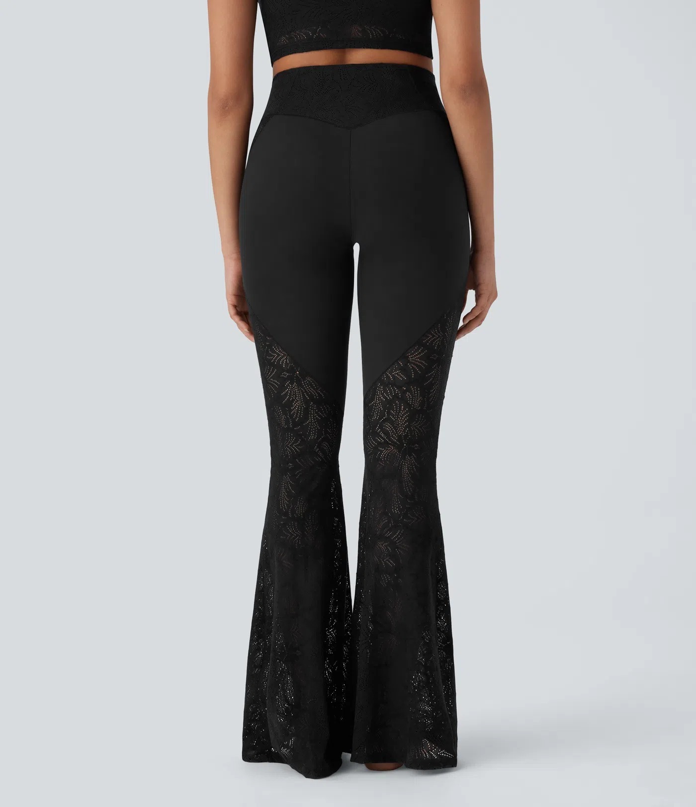 Fashion athleisure lace insert high-waist flared leggings