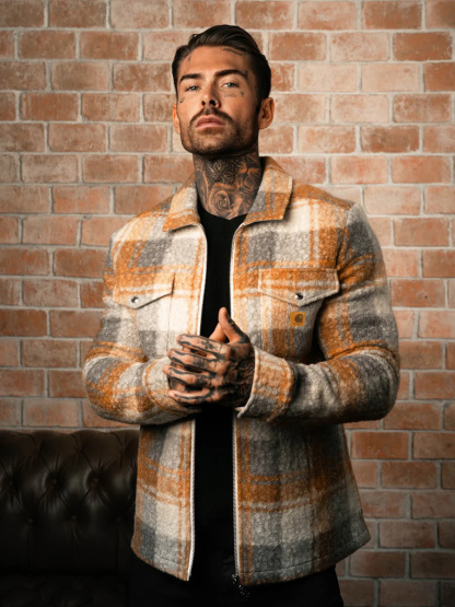 Casual Heavyweight Plaid Wool Blend Zip-Up Overshirt