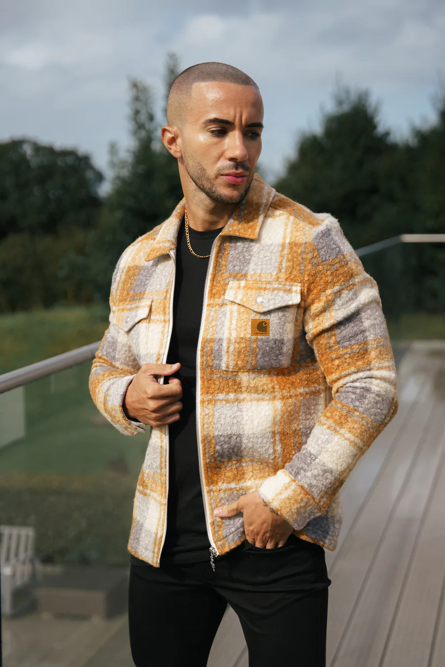 Casual Heavyweight Plaid Wool Blend Zip-Up Overshirt