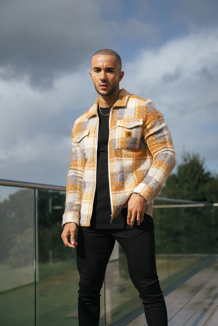 Casual Heavyweight Plaid Wool Blend Zip-Up Overshirt