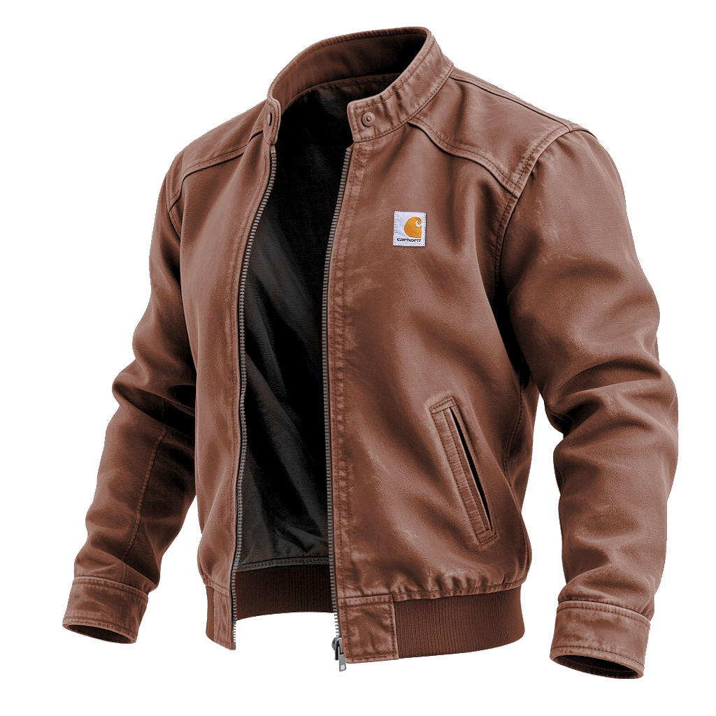 Men's Outdoor Vintage Brown Suede Leather Jacket With Zipper Closure
