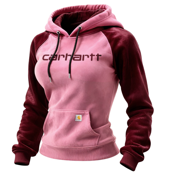 Outdoor women's casual suede contrast color stitching raglan sleeve hooded sweatshirt retro western sweatshirt