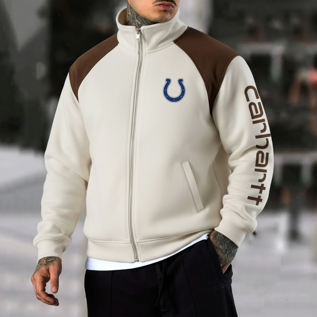 Indianapolis Colts Retro Hoodie With Color Block Suede Stand Collar, Warm Jacket