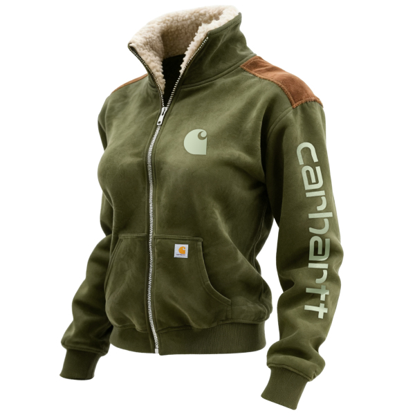 Retro Western Style Women's Contrast Color Panel Suede Zipper Stand Collar Cardigan Sweatshirt