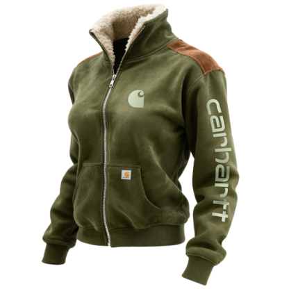 Retro Western Style Women's Contrast Color Panel Suede Zipper Stand Collar Cardigan Sweatshirt