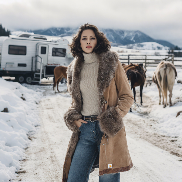 Women's Retro National Style Thickened Coat Fur Collar Lapel Mid-Length Coat