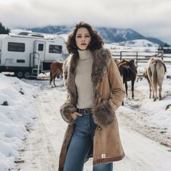 Women's Retro National Style Thickened Coat Fur Collar Lapel Mid-Lengt