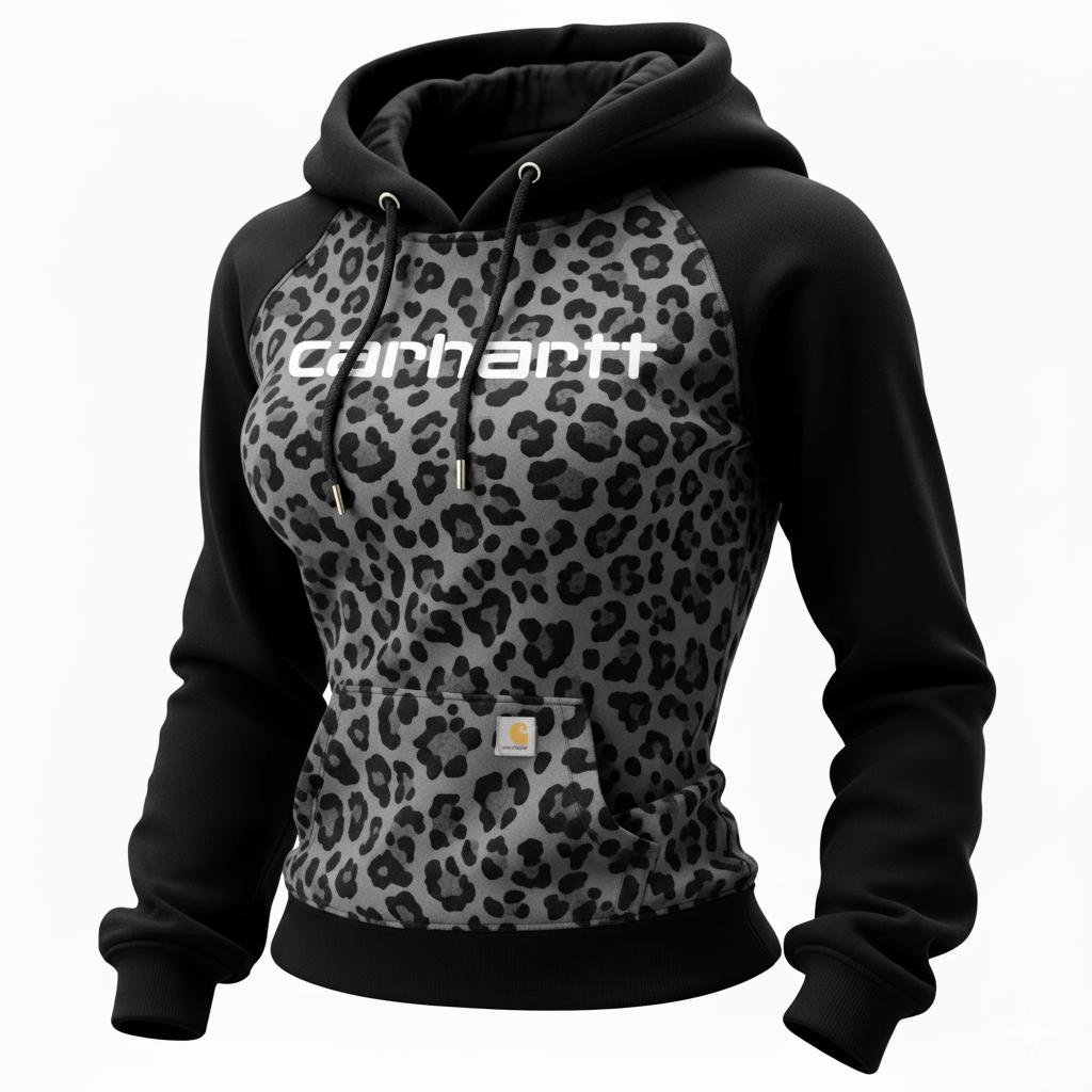 Leopard Print Chest Contrast Sleeve Hoodie