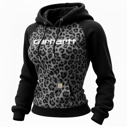 Leopard Print Chest Contrast Sleeve Hoodie