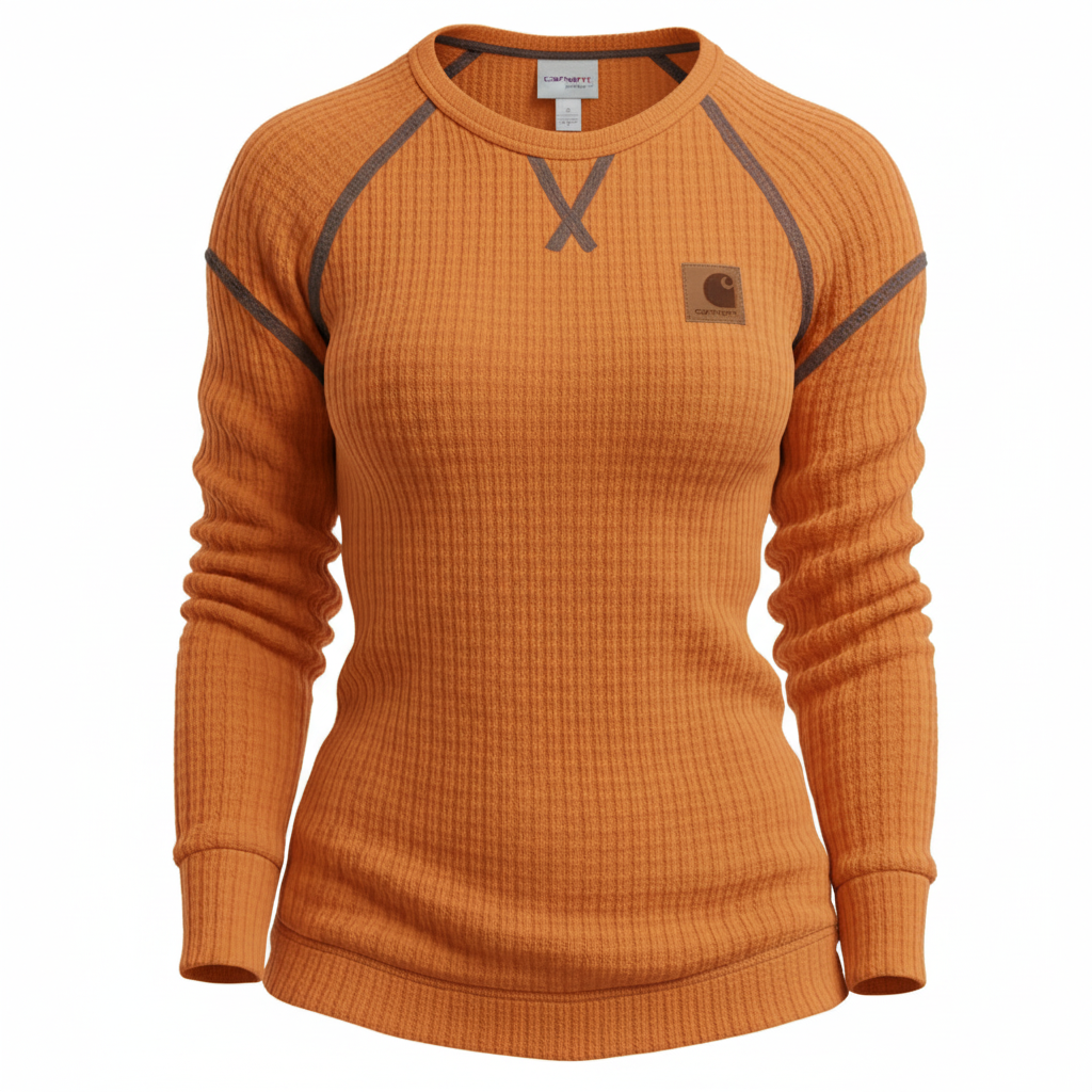 Women's Vintage Black Waffle Knit Crewneck Long Sleeve Sweatshirt