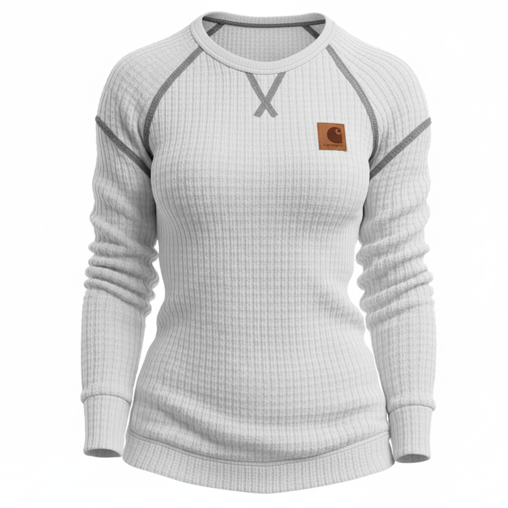 Women's Vintage Black Waffle Knit Crewneck Long Sleeve Sweatshirt