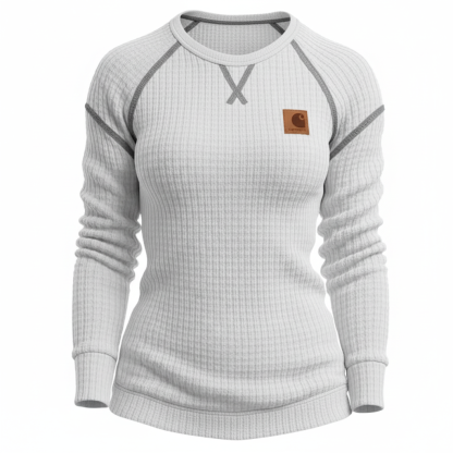 Women's Vintage Black Waffle Knit Crewneck Long Sleeve Sweatshirt