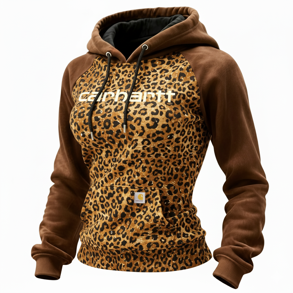 Leopard Print Chest Contrast Sleeve Hoodie